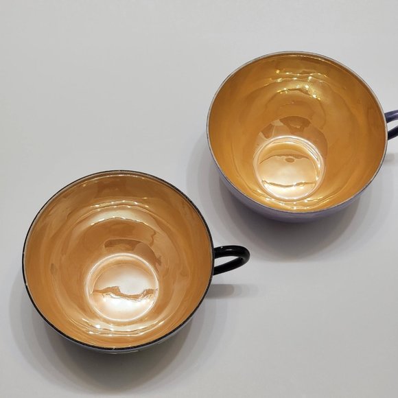 Lusterware Tea Cups Porcelain Blue Lavender Hand Painted Japanese Meito China - Picture 2 of 5